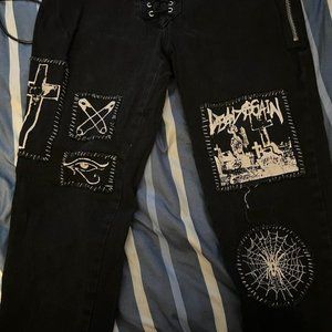 Current Mood X Dollskill Stitch Lace-Up Patch Jeans